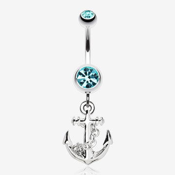 Classic Anchor Dangle Belly Ring-Aqua